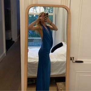 Reformation Teal-Blue Backless Halter Maxi Dress